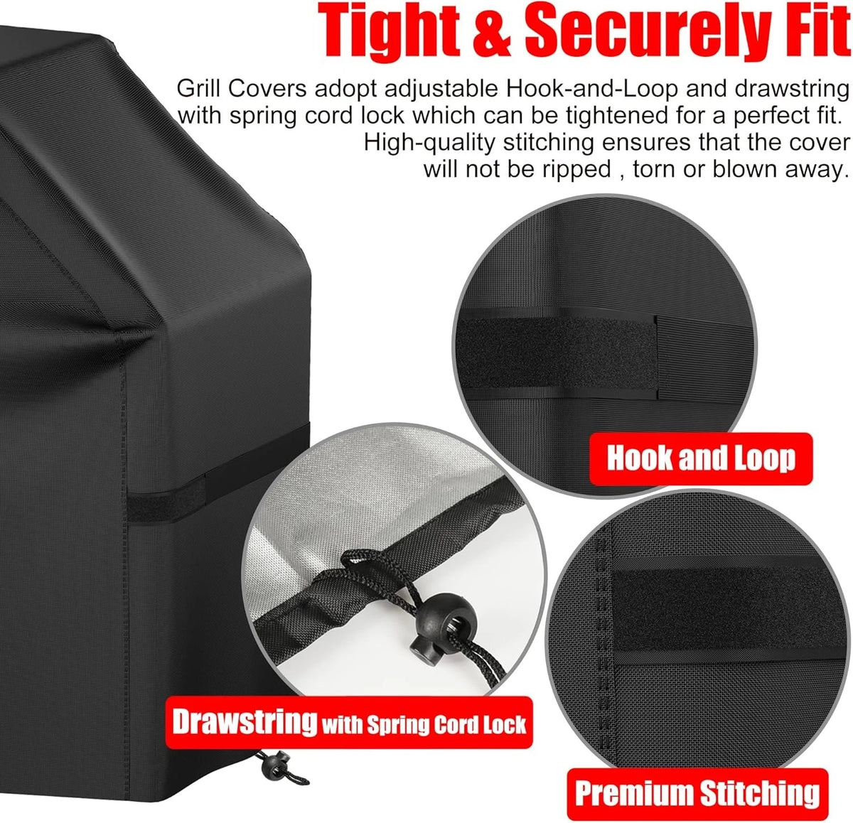 40 Inch Grill Cover for Outdoor Grill (Black)