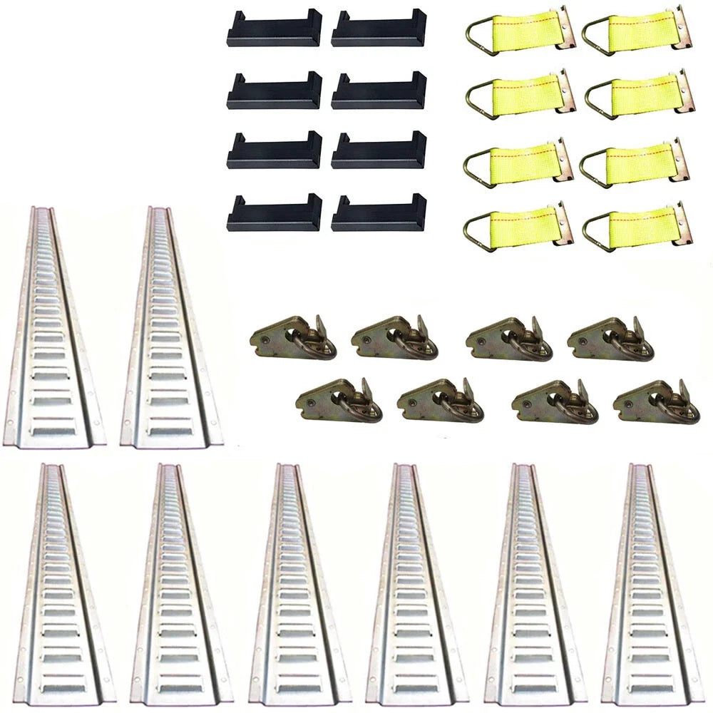 Set of 8 Galvanized 5' Horizontal Rails End Caps Straps Rings Tie-Down Kit