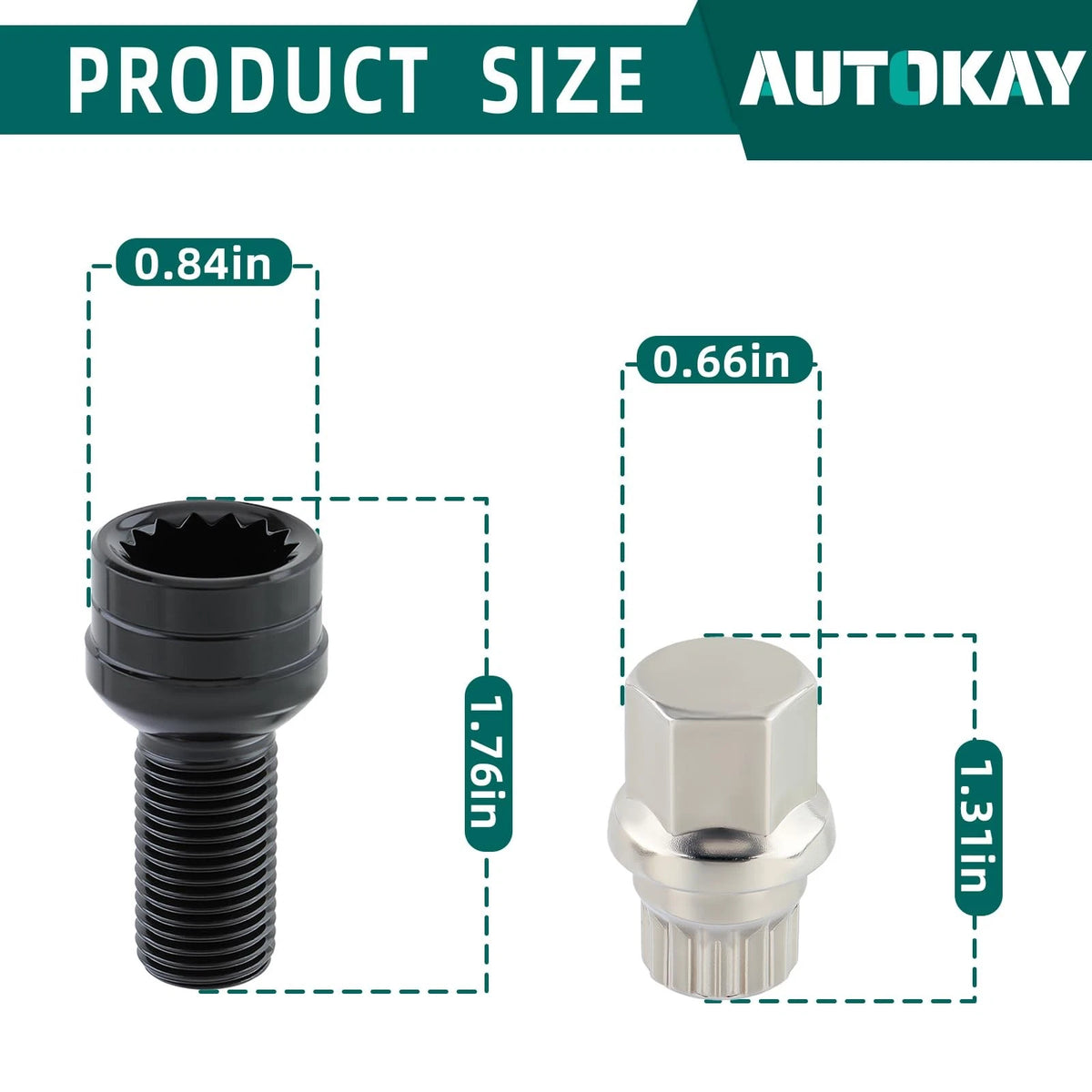 Set of 4 Antitheft Wheel Bolts Lock Lug Nuts M14 x 1.5 for