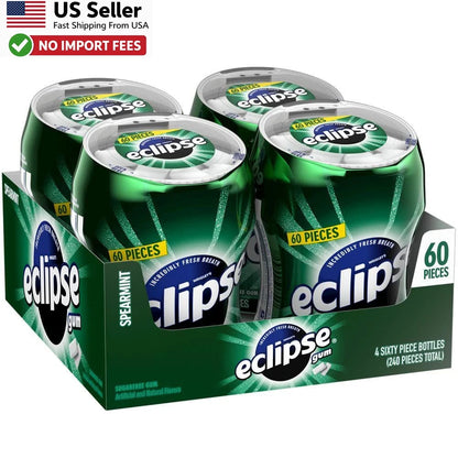 Set of 4 ECLIPSE Spearmint Sugarfree Chewing Gum 60 Count Bottles