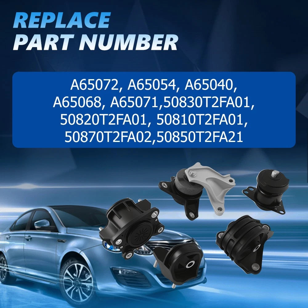 5X Engine Motor Mount Set for Honda Accord (2013–2017) 2.4L AT CVT - 50810T2FA01, 50820T2FA01, 50830T2FA01, 50850T2FA21, 50870T2FA02