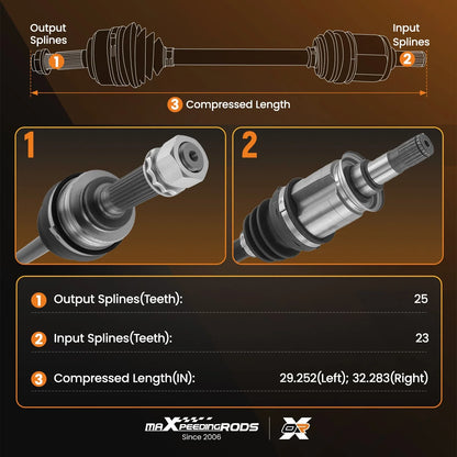Set of 2 Rear Left Right CV Axle Shafts for Jeep Patriot (2007–2017)