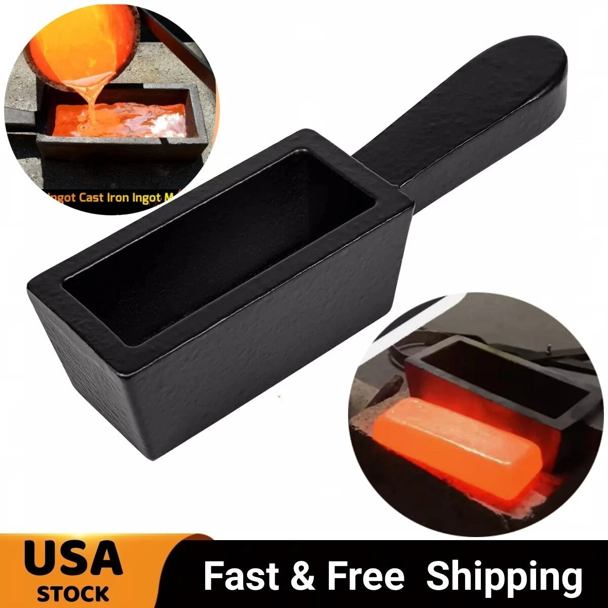 25oz Cast Iron Loaf Bar Ingot Mold for Melting Copper Gold Silver Aluminum