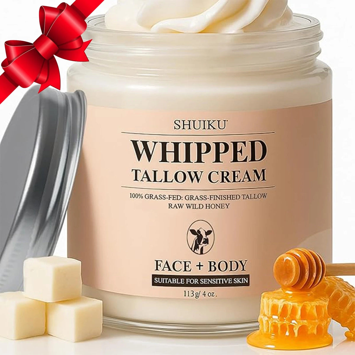 Beef Tallow Skin Balm with Honey – All-Natural 4 Ounce (Pack of 1)