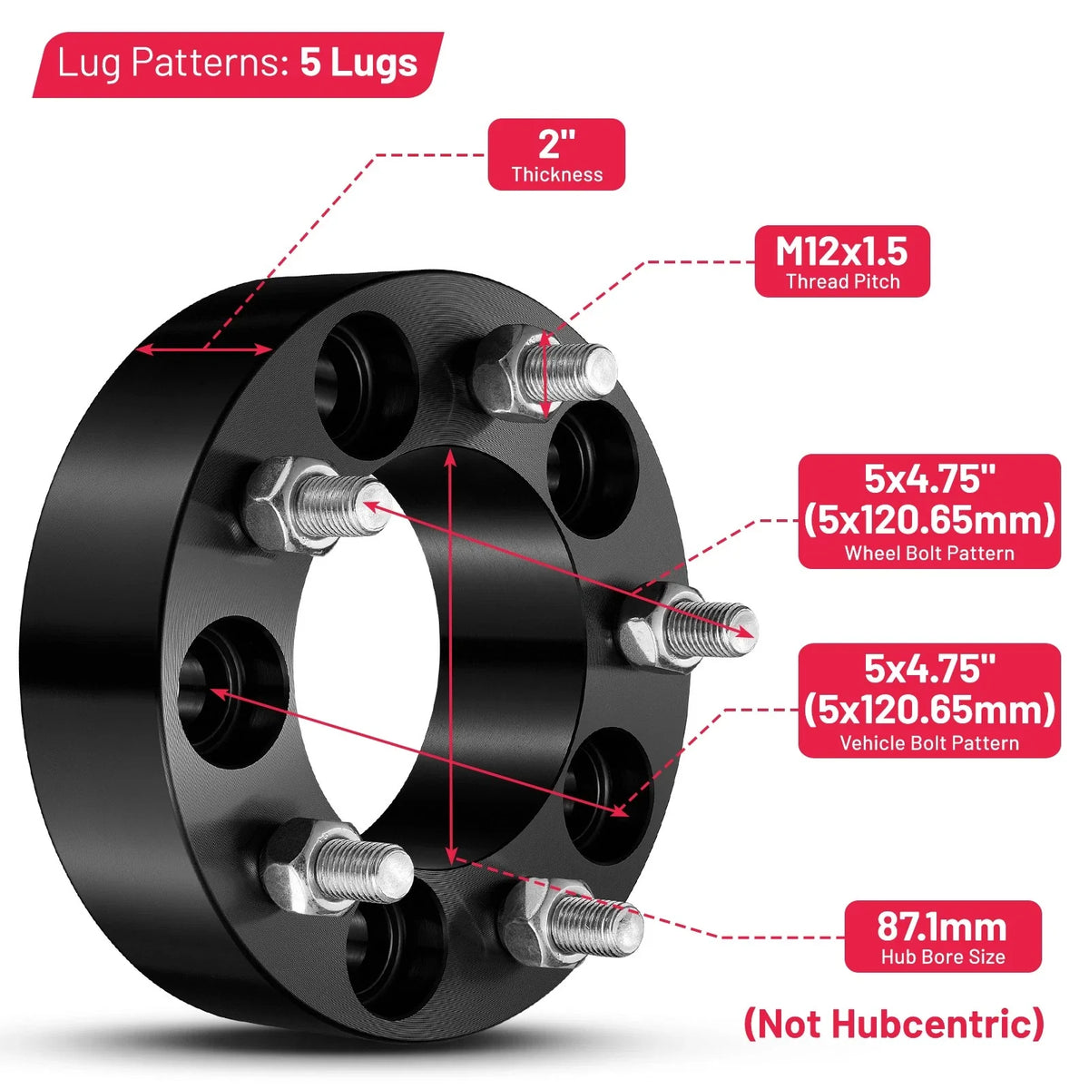 2 Inch Wheel Spacers for GMC S15 (1982–1985) 5x4.75 12x1.5 (2PCS)