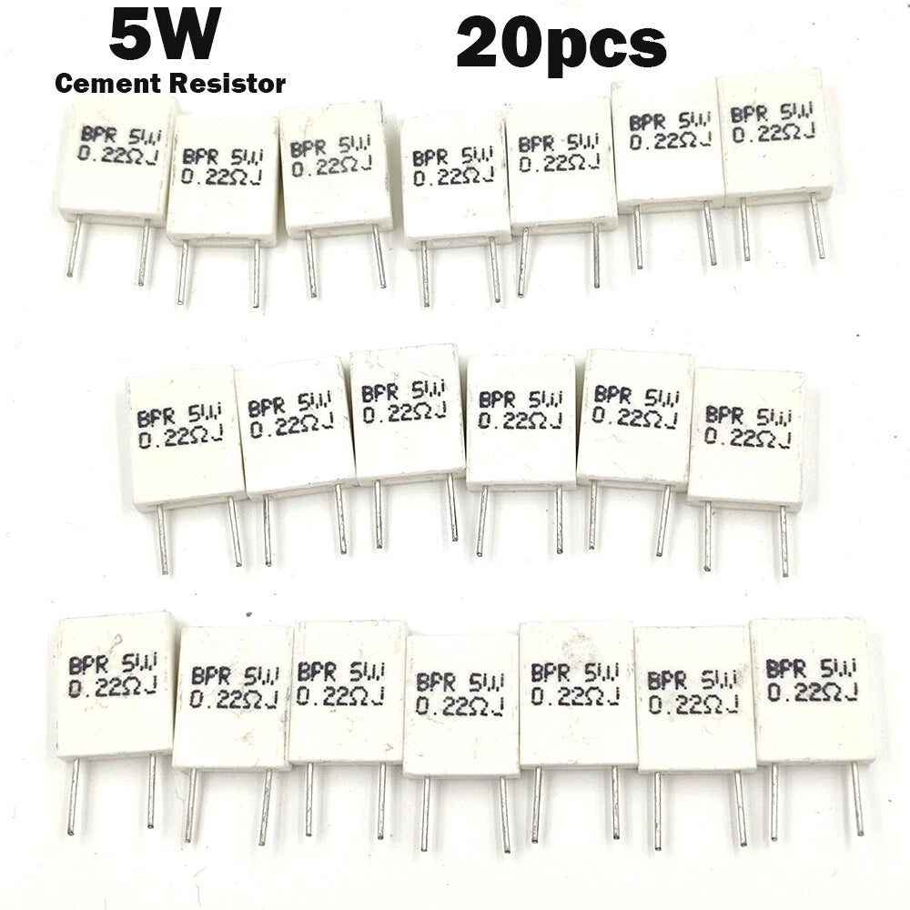 20pcs 5W Wirewound Non-Inductive Cement Resistor 0.22R for Universal Use