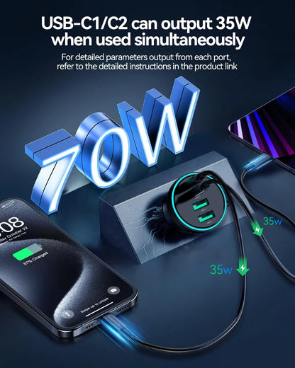 4-Port USB C Car Charger for Universal Use (70W Fast Charging)