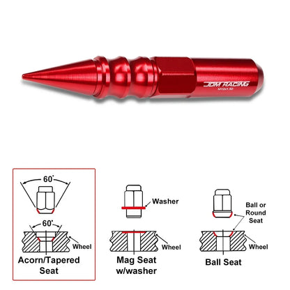 Set of 20 M12X1.5 Red JDM Spiked Hex Wheel Lug Nuts + 20mm Extension