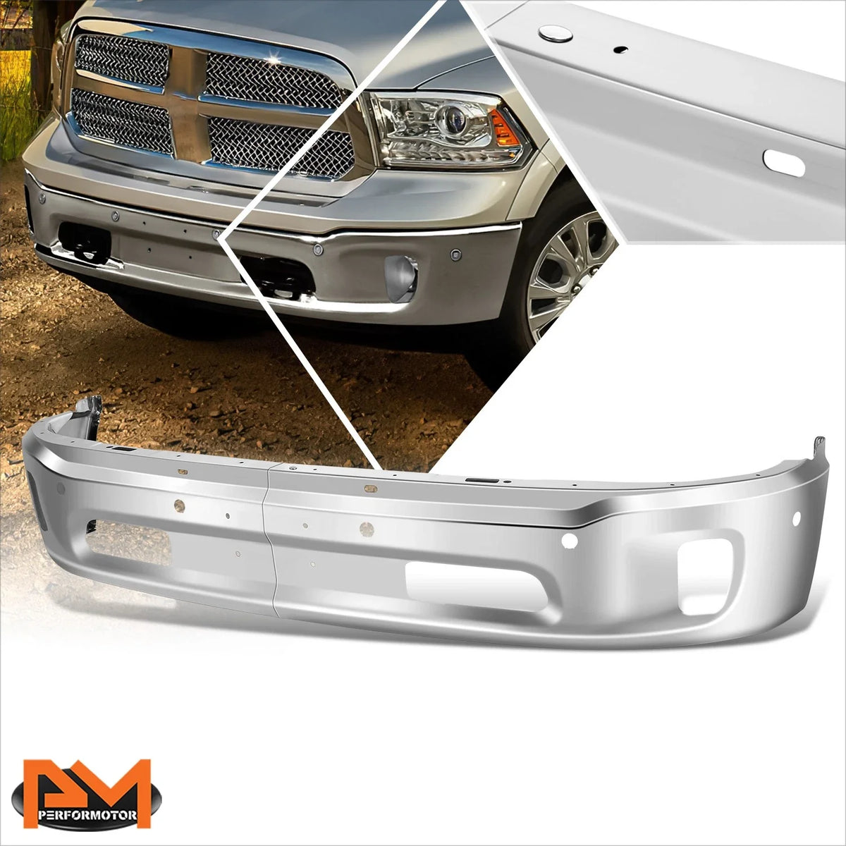 Front Bumper Face Bar Chrome for Ram 1500 (2014–2024) w/ Sensor & Fog Light Cutouts