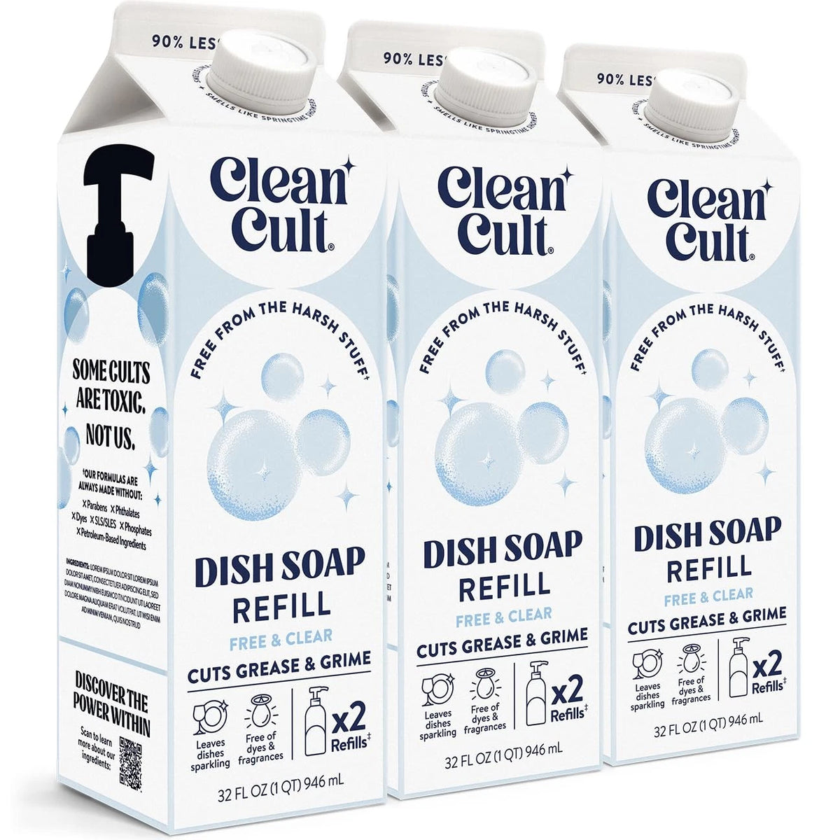 Pack of 3 Cleancult Dish Soap Liquid Refills - Plant Based 32 Fl Oz