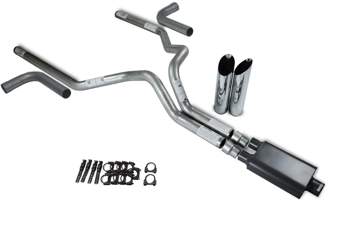 Dual Exhaust Kit for Ford F-150 (1998–2003) 3" 2 Chamber Muffler Slash Tips