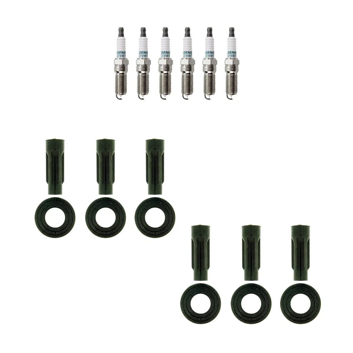Set of 6 Denso Iridium Spark Plugs & NGK Coil Boots for Mazda Tribute (2001–2008)