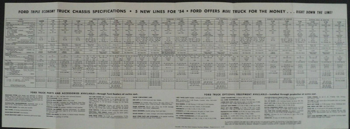 Confidential Quick Facts Book for 1954 Ford Truck Series F T C T B & Courier