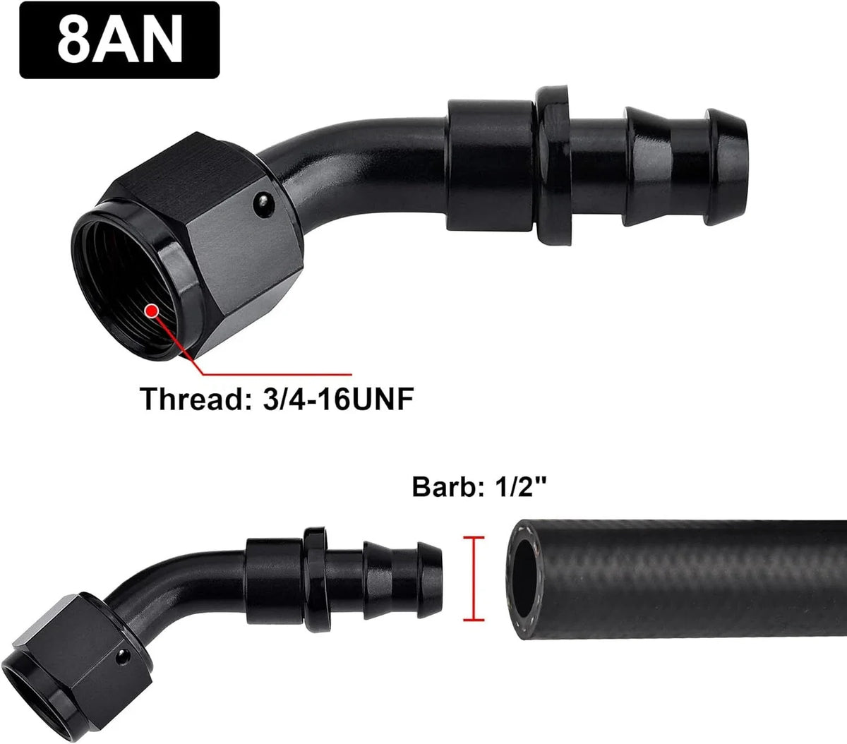 2Pcs 45 Degree Push-On Lock Hose Fitting for AN8 (2000–2000)