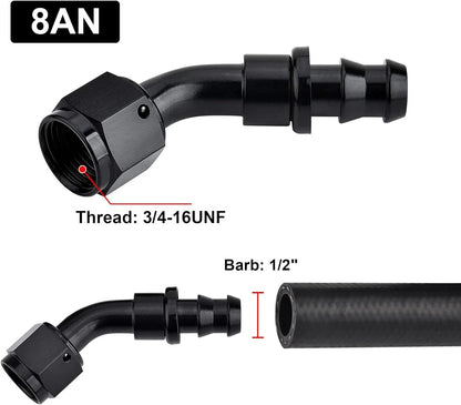 2Pcs 45 Degree Push-On Lock Hose Fitting for AN8 (2000–2000)