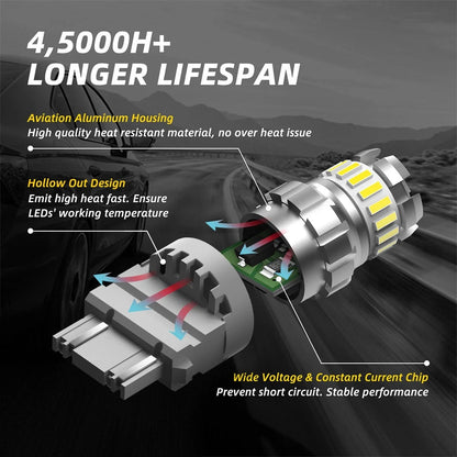 2X 3157 3156 LED 6500K Reverse Backup Brake Tail Light Bulbs for Cars