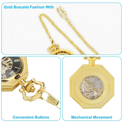 Vintage Men's Octagonal Mechanical Pocket Watch with Necklace Chain
