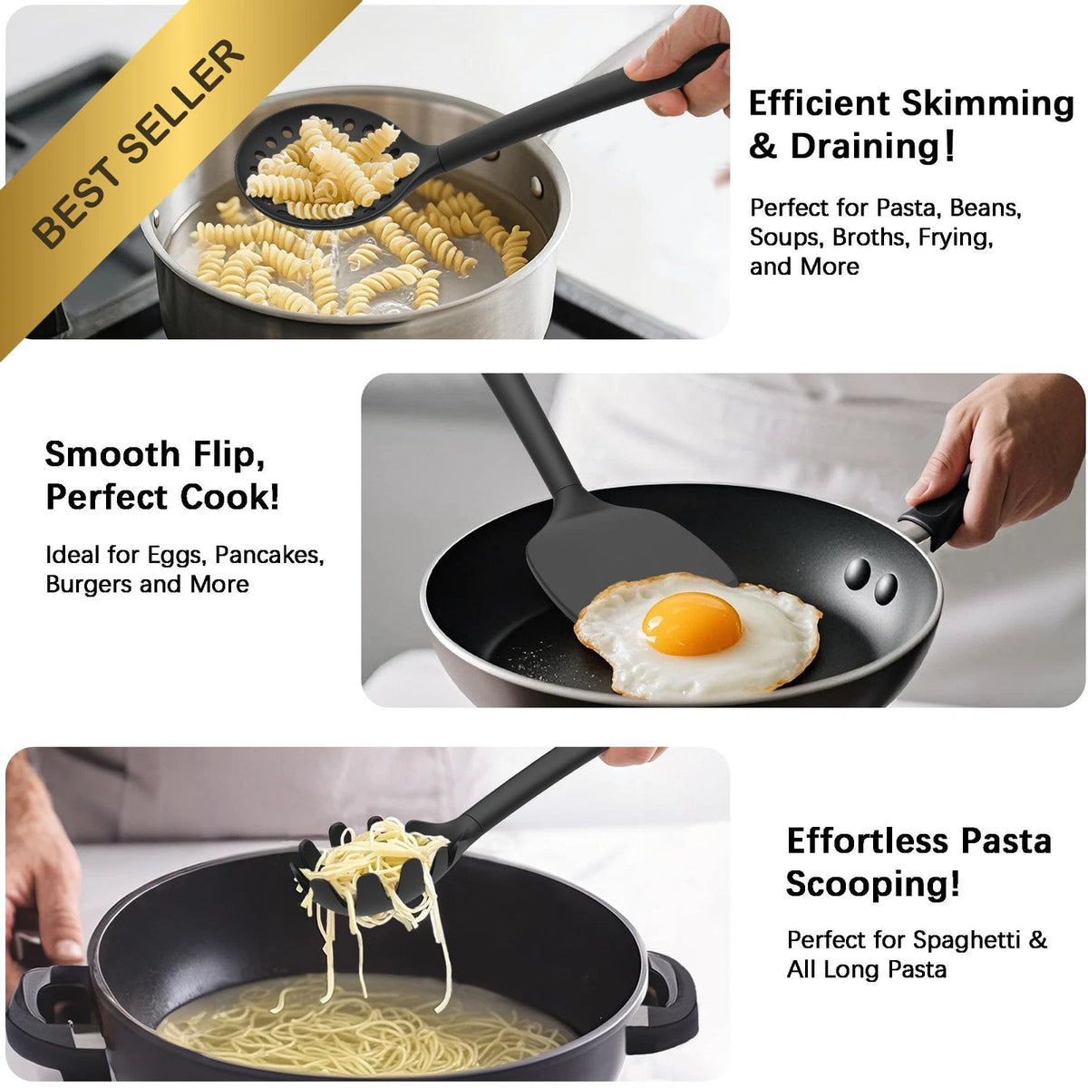 Set of 14 Silicone Cooking Utensils Heat Resistant Non-Stick Black