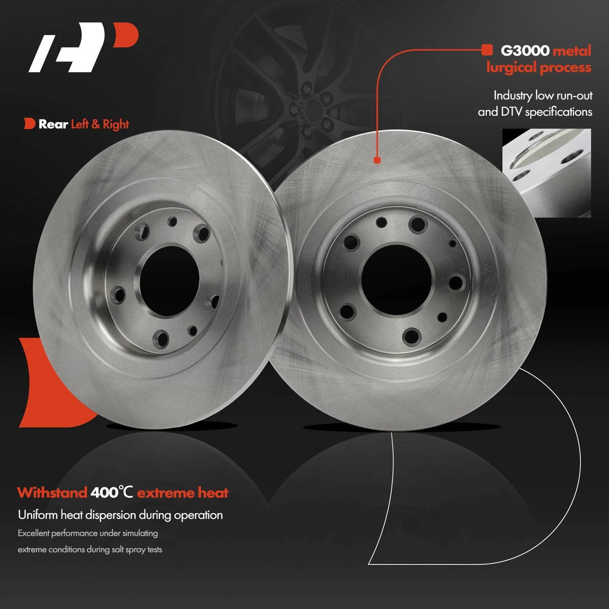 Set of 2 Rear Side Disc Brake Rotors for Mazda CX-3 (2016–2018) 12045089, BR90147801, 982008R