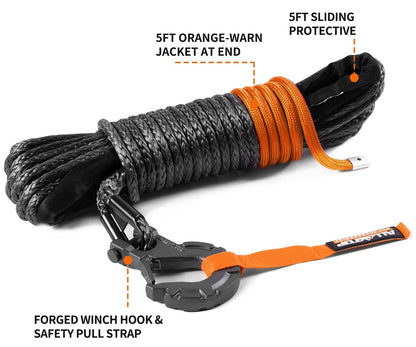 Synthetic Winch Rope 3/16in x 50ft Replacement Cable (8350Lbs)
