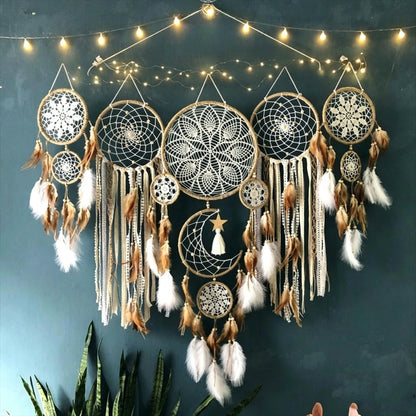 Set of 5 Boho Large Moon Dream Catcher Wall Hanging