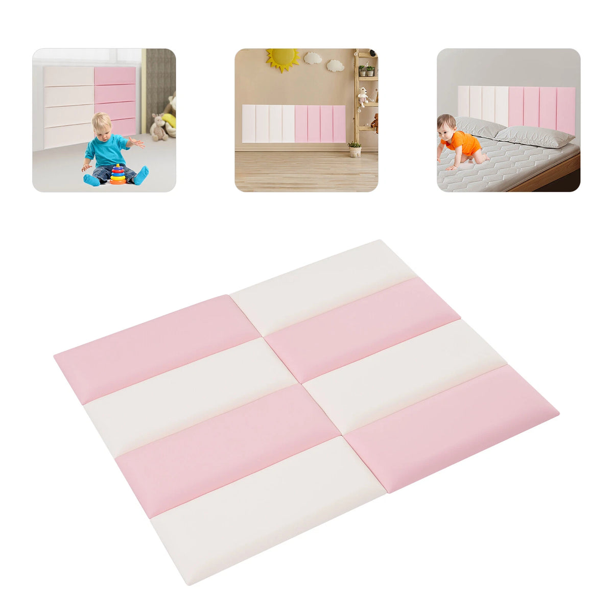 Set of 8 Self-Adhesive Wall Panels 20x50cm Anti-Collision Padding