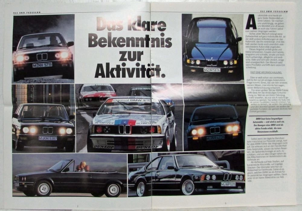 Oversized Sales Brochure for BMW Line of Cars (1987) - German Text
