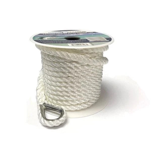 3/8" x 150' White 3-Strand Twisted Nylon Anchor Line for Marine (Gen3)