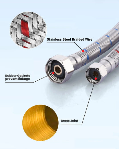 20-Inch Braided Stainless Steel Faucet Supply Lines for