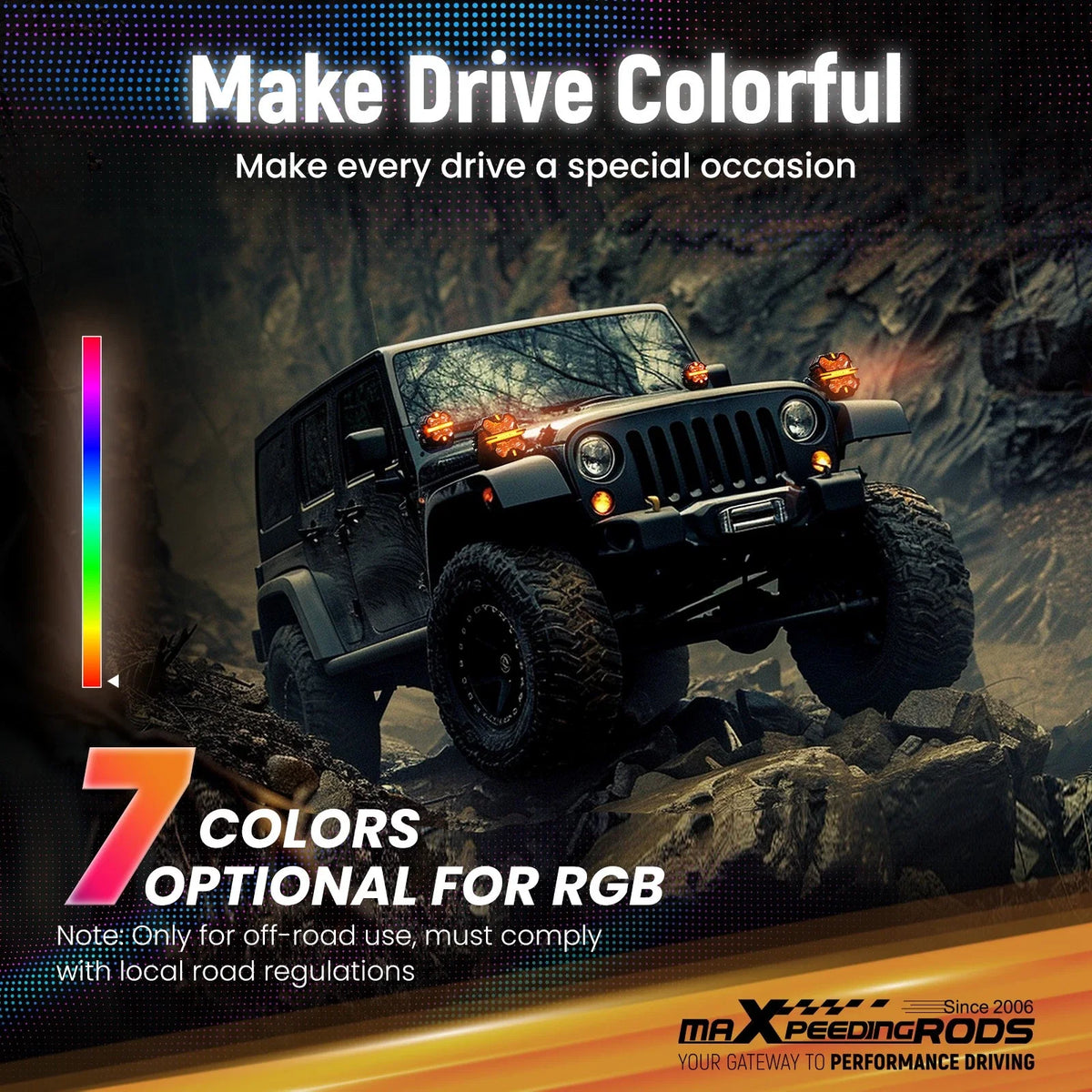 7" LED Driving Light Bar 332W Spot Beam RGB DRL 6000K 12V