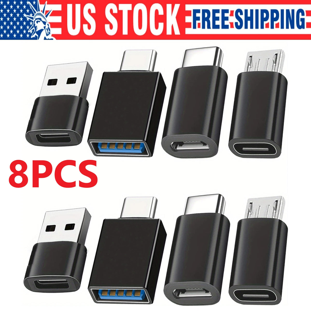 8-Pack USB 3.0 Type C Female to USB Male Adapter OTG Micro USB Converter