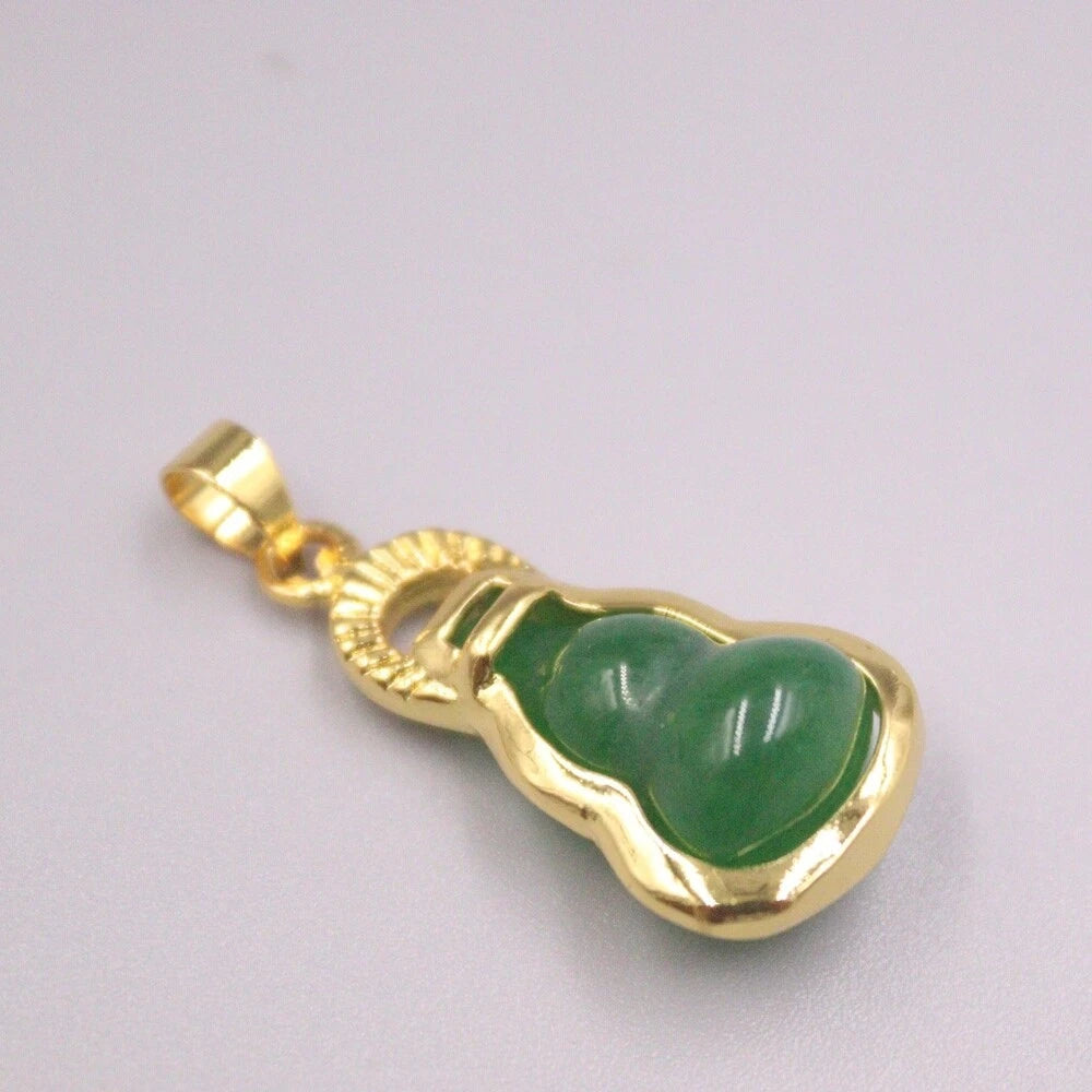 Gold Plated Simulated Heating Jade Pendant for Gourd Green Jadeite