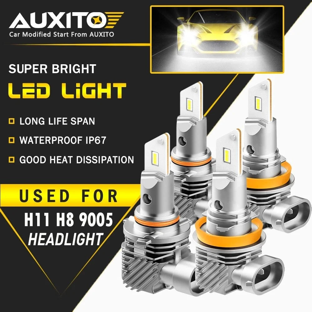 Set of 4 AUXITO 9005 H11 LED Bulbs Combo 30000LM 6000K Headlights
