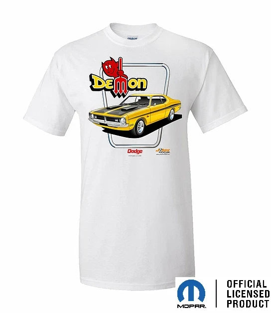 Replacement White T-Shirt with Yellow 1971 Dodge Demon Script Logo