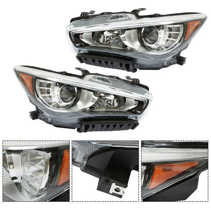 Set of 2 Chrome LED Headlights for Infiniti Q50 (2014–2017)