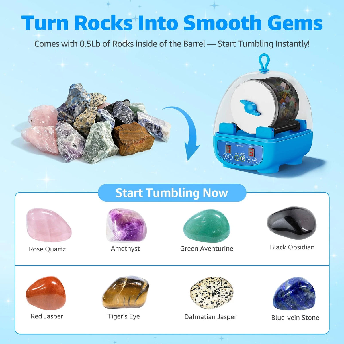 KomeStone K5 Rock Tumbler for Kids & Starters (Dual Noise-Reducing)