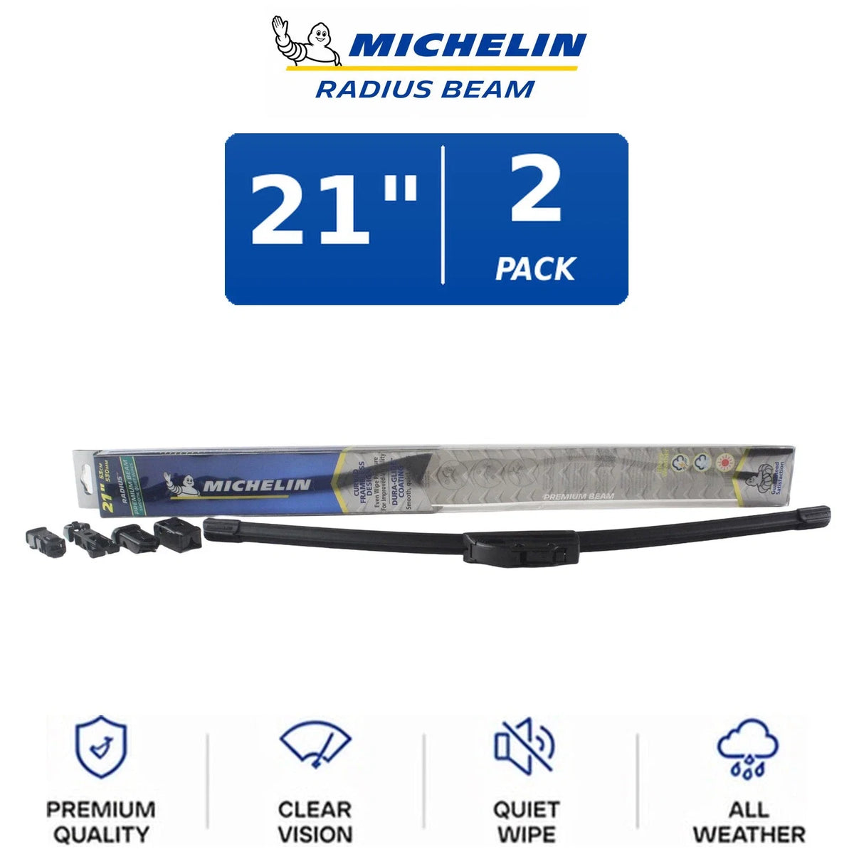 Set of 2 Michelin Radius Beam Wiper Blades 21" Curved All-Weather