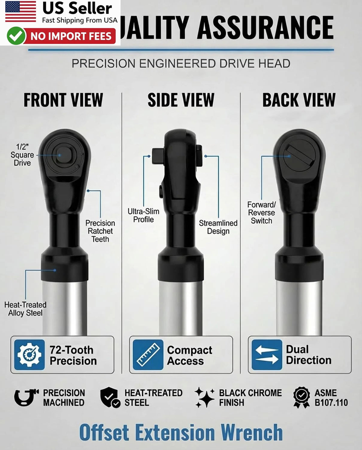 Offset extension wrench for tight spaces (1/2 inch impact)