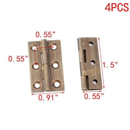 Set of 4 Mini Solid Brass Hinges for Cabinet (1.5", Antique Bronze)