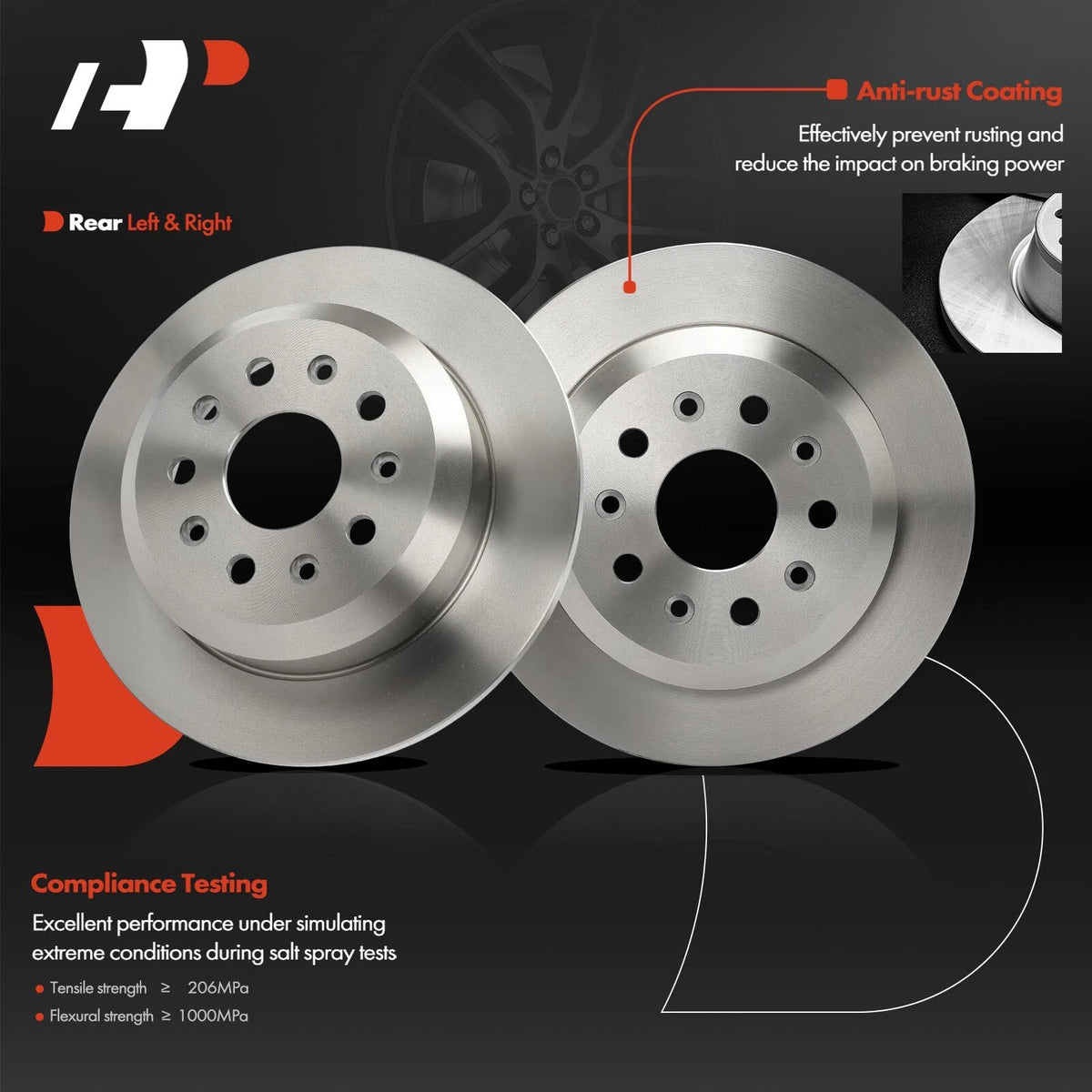 Set of 2 Rear Disc Brake Rotors for Jeep Wrangler JL (2018–2021) 12158019