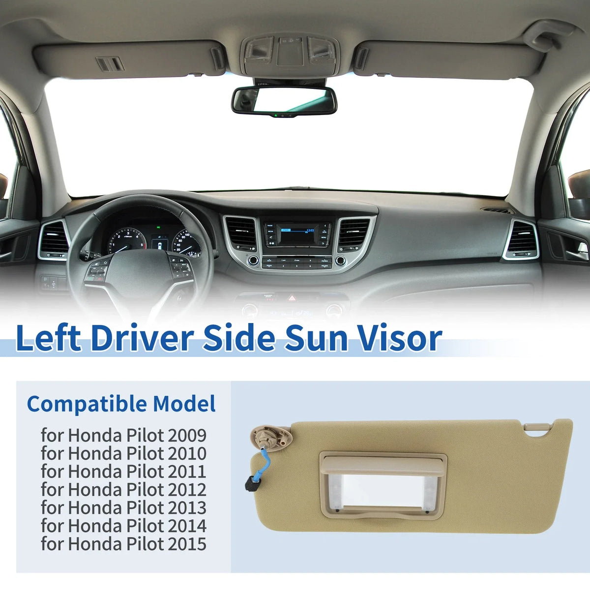 Left Side Sun Visor for Honda Pilot (2009–2015) No. 83280-SZA-A01ZC Beige
