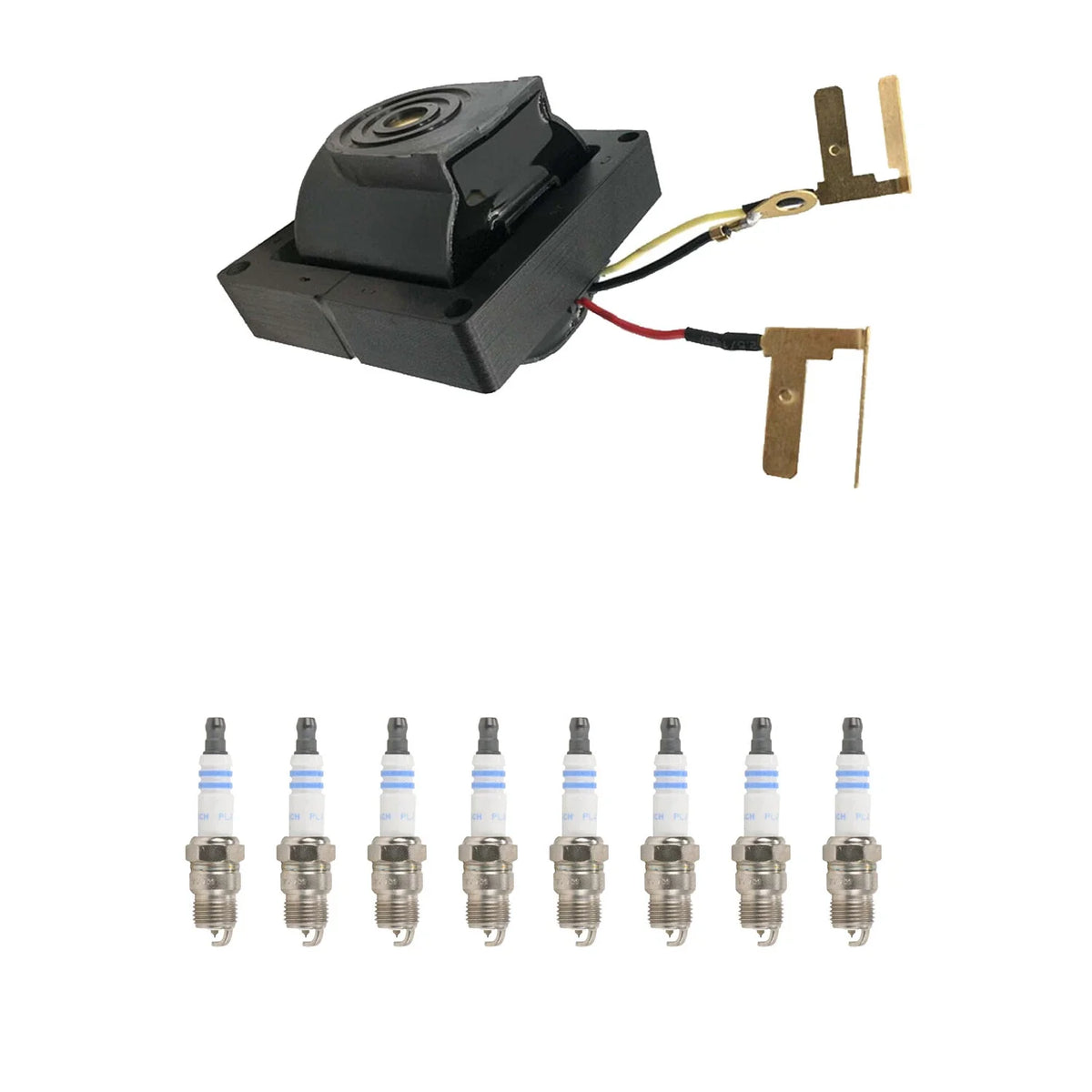 Hitachi Ignition Coil & Bosch 8 Platinum Spark Plugs Kit for C10 C1500 K2500 (1973–1998)