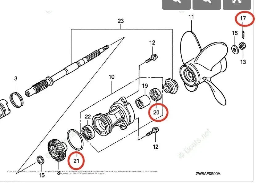 Lower Unit Seal Kit for Honda 8/9.9/10/15/20HP (91252-ZW9-003, 91351-ZV4-003)