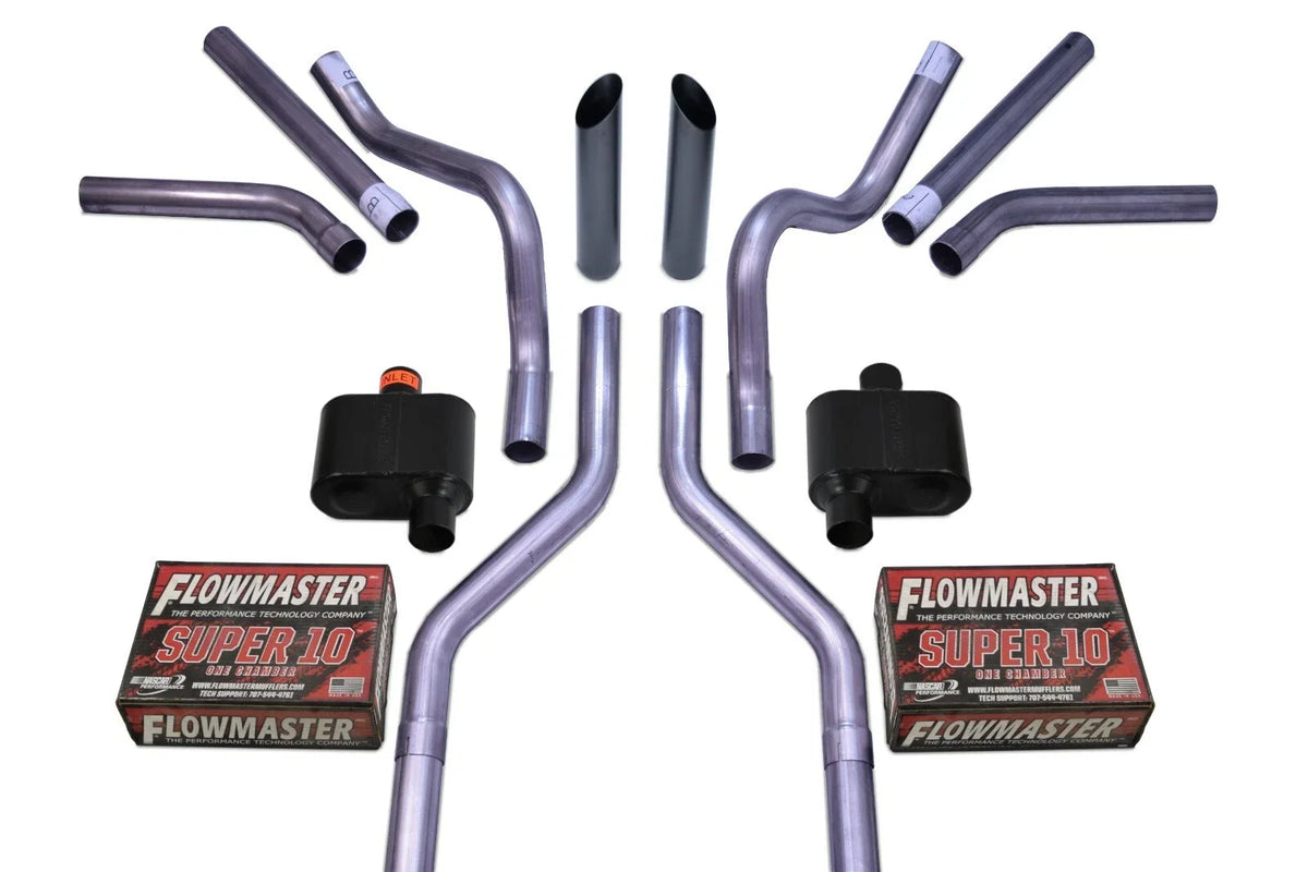 Dual Exhaust Kit for Suburban Yukon (1969–1972) - Flowmaster Super 10, Black Tips
