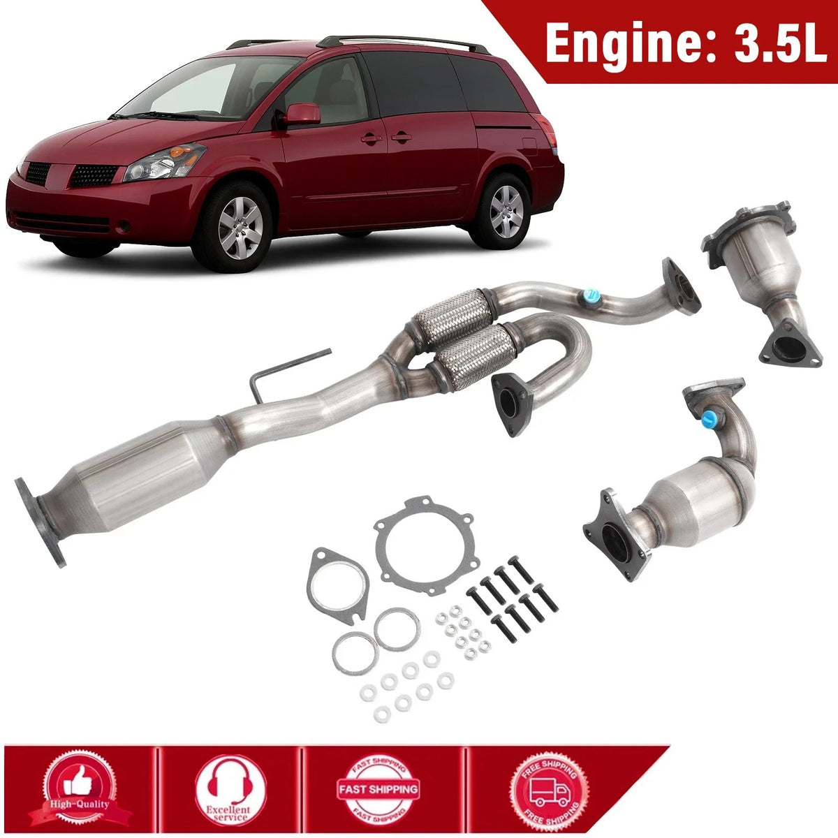 Set of 3 Catalytic Converters for Nissan Quest Maxima (2004–2009) 3.5L