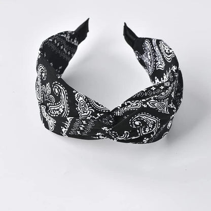 Set of 2 Boho Black Paisley Knotted Headbands - Wide Twisted Knot