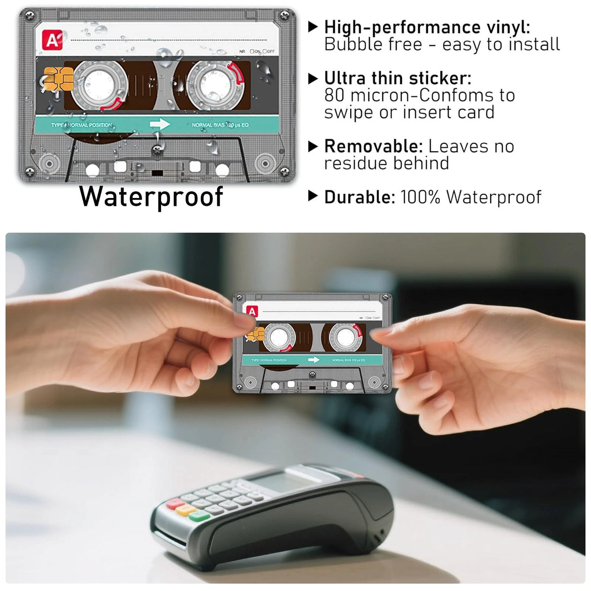 4X Audio Tape Credit Card Skin Stickers, Waterproof, Colourful