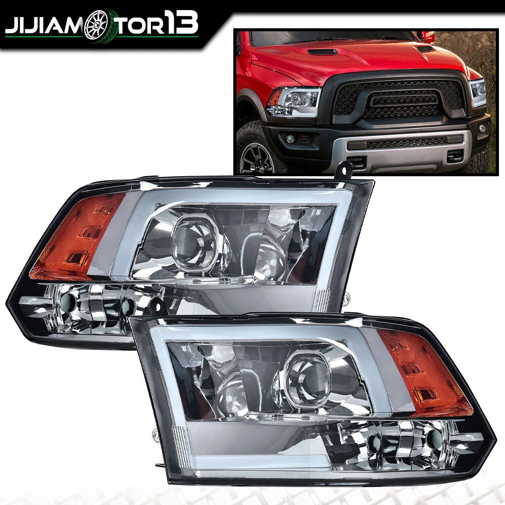 Black LED Tube Projector Headlights for Dodge Ram 1500 2500 3500 (2009–2012) - J-02HLA3715BSM, CH2502282, 55277409AF
