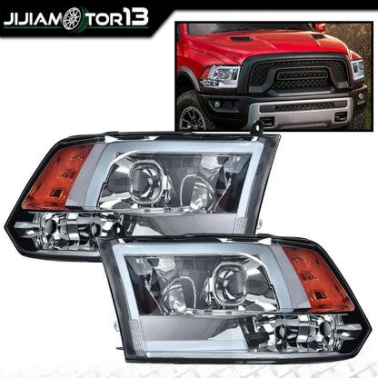 Black LED Tube Projector Headlights for Dodge Ram 1500 2500 3500 (2009–2012) - J-02HLA3715BSM, CH2502282, 55277409AF