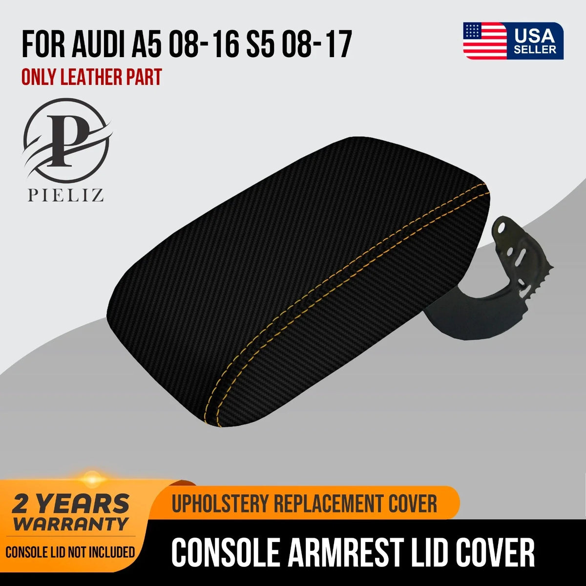 Console Lid Armrest Cover for Audi A5 S5 (2008–2016) Carbon Fiber Orange Stitch